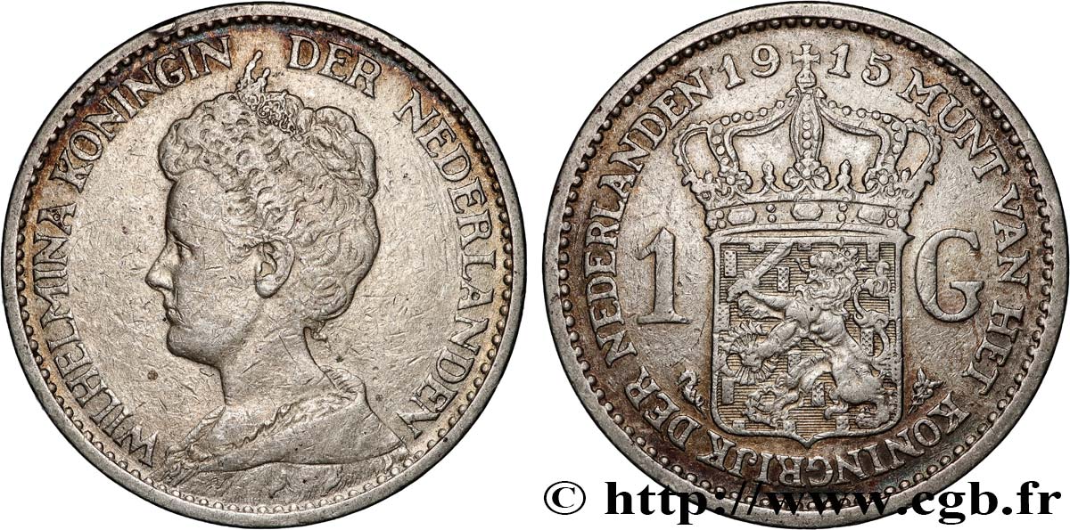 PAYS-BAS 1 Gulden Wilhelmina 1915  TTB 