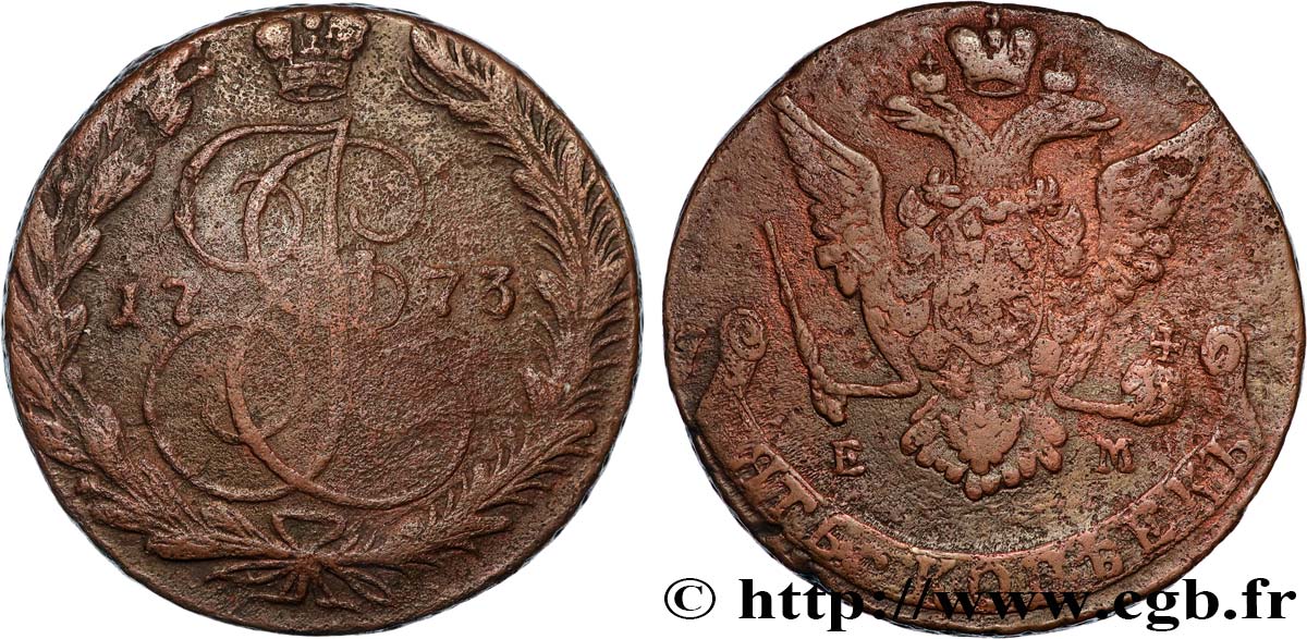 RUSSIA - CATERINA II 5 Kopecks  1773 Ekaterinbourg q.BB 