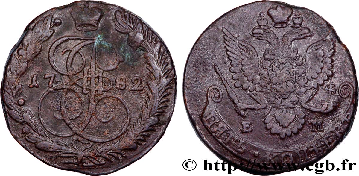 RUSSIA 5 Kopecks Catherine II 1782 Ekaterinbourg q.BB 