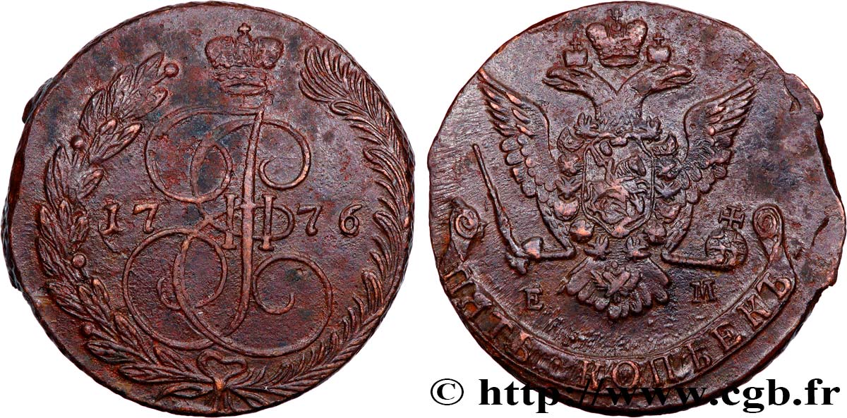 RUSSLAND - KATHARINA II 5 Kopecks  1776 Ekaterinbourg fSS 