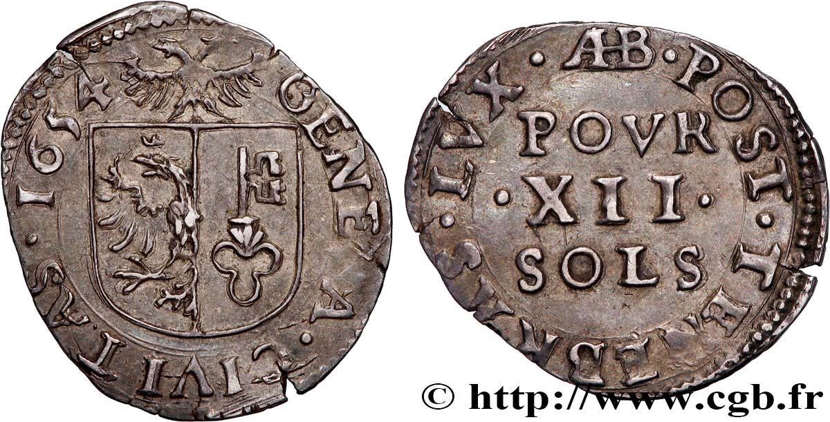 SVIZZERA - REPUBBLICA DE GINEVRA 12 Sols 1654 Genève q.SPL 