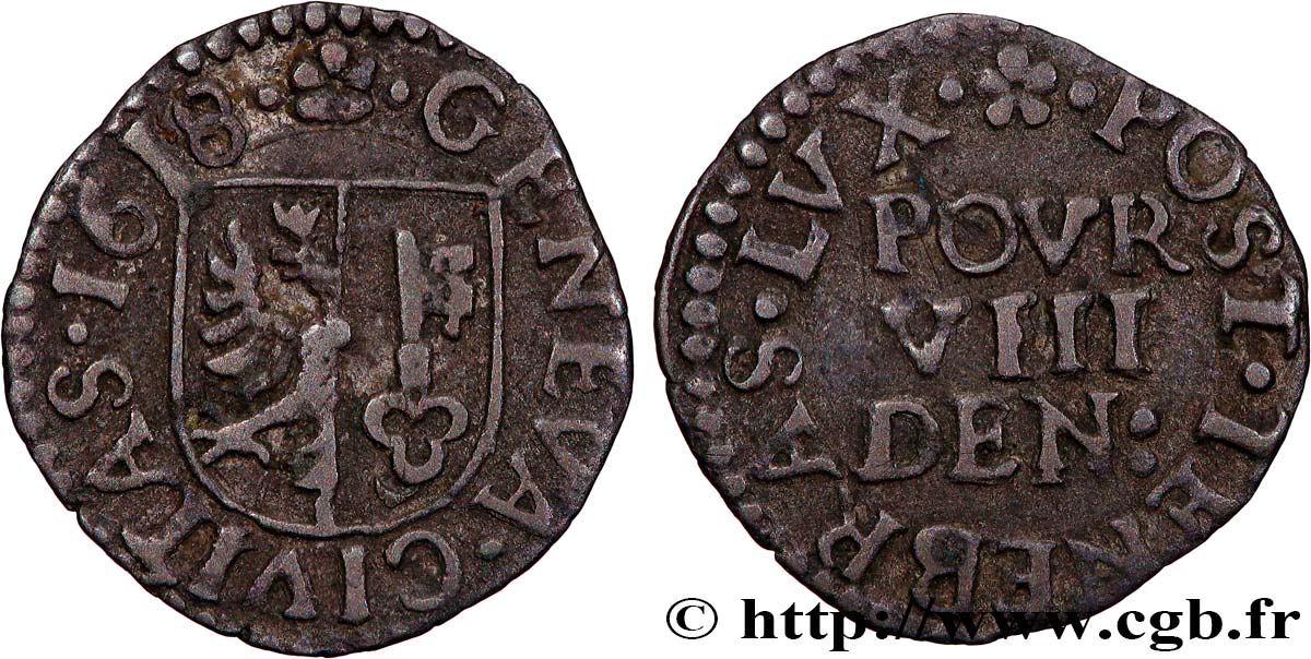 SWITZERLAND - REPUBLIC OF GENEVA 8 Deniers 1618  VF 