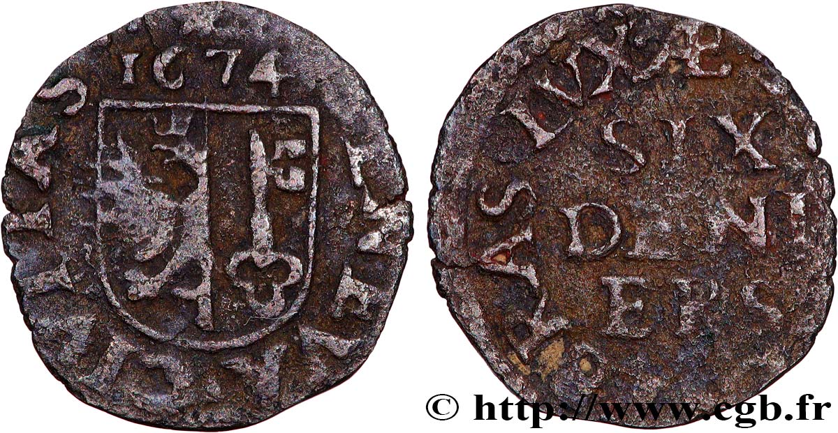 SCHWEIZ - REPUBLIK GENF 6 Deniers 1674  fSS 