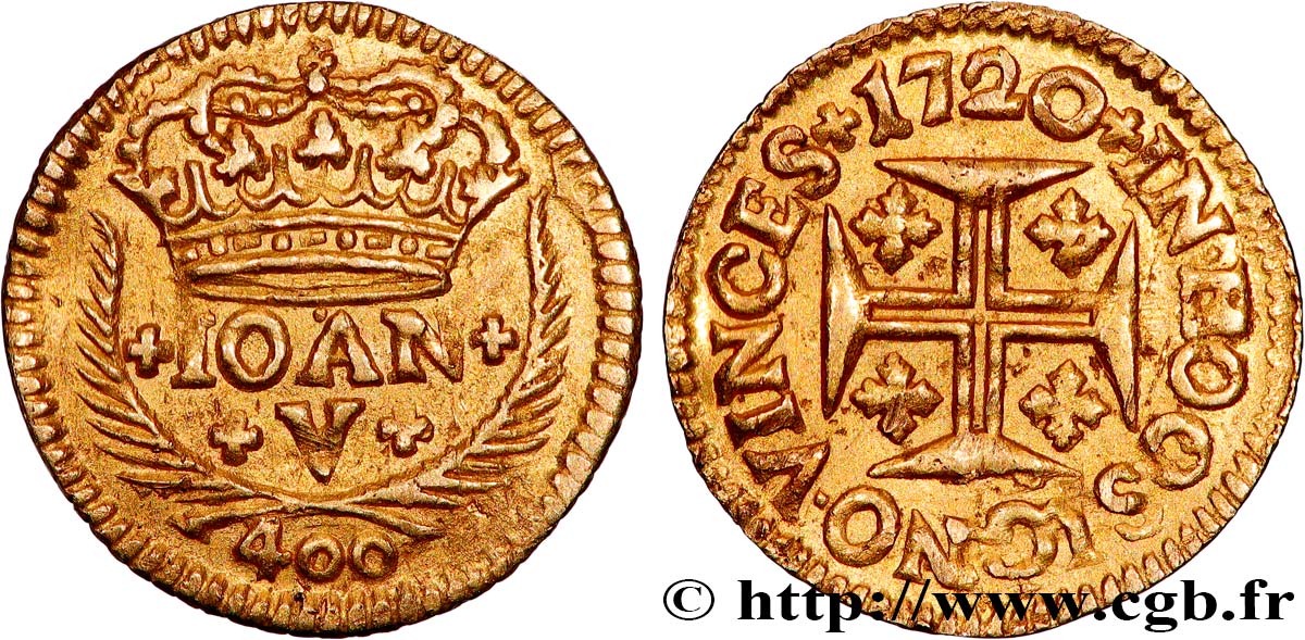 PORTUGAL - KINGDOM OF PORTUGAL - JOHN V 400 Réis Jean V 1720 Lisbonne XF 