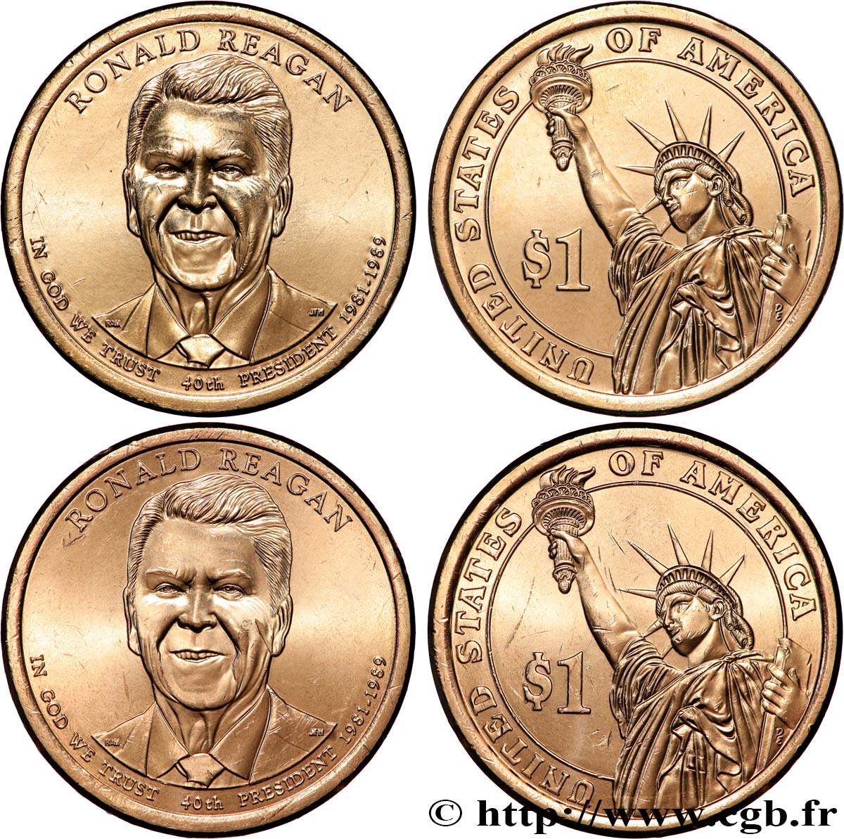 ÉTATS-UNIS D AMÉRIQUE Lot de 2 monnaies 1 Dollar Ronald Reagan 2016 Denver SPL 