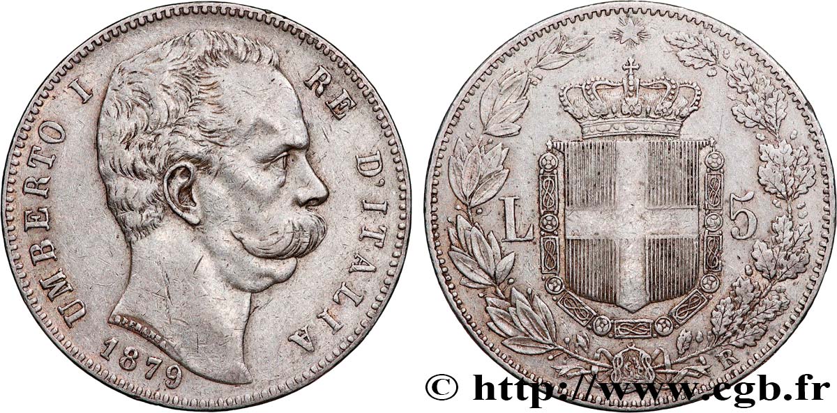 ITALY - KINGDOM OF ITALY - UMBERTO I 5 Lire  1879 Rome XF 