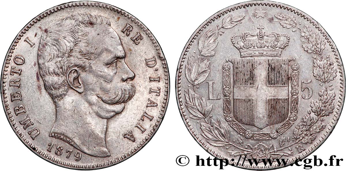 ITALY - KINGDOM OF ITALY - UMBERTO I 5 Lire  1879 Rome XF 