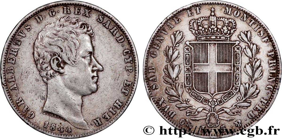 ITALIE - ROYAUME DE SARDAIGNE 5 Lire Charles Albert 1844 Gênes TTB 