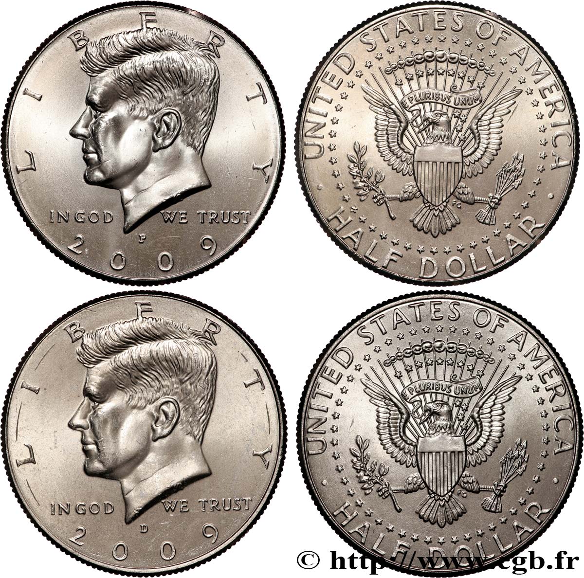 STATI UNITI D AMERICA Lot de deux 1/2 Dollar Kennedy 2009 Philadelphie + Denver MS 