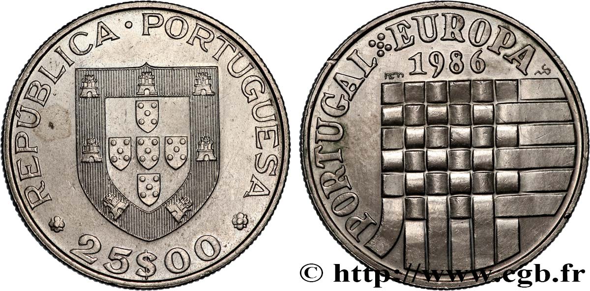 PORTUGAL 25 Escudos admission dans la Communauté Européenne 1986 Lisbonne SUP 