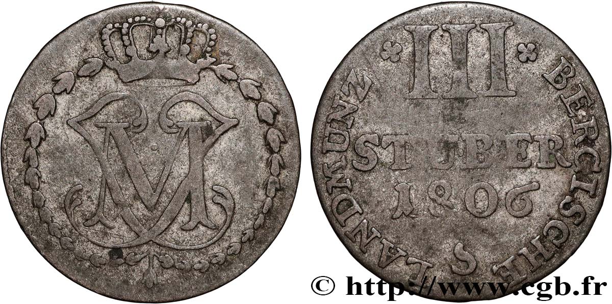 GERMANIA - BERGA 3 Stuber monogramme de Maximilien IV Joseph 1806 Düsseldorf MB 