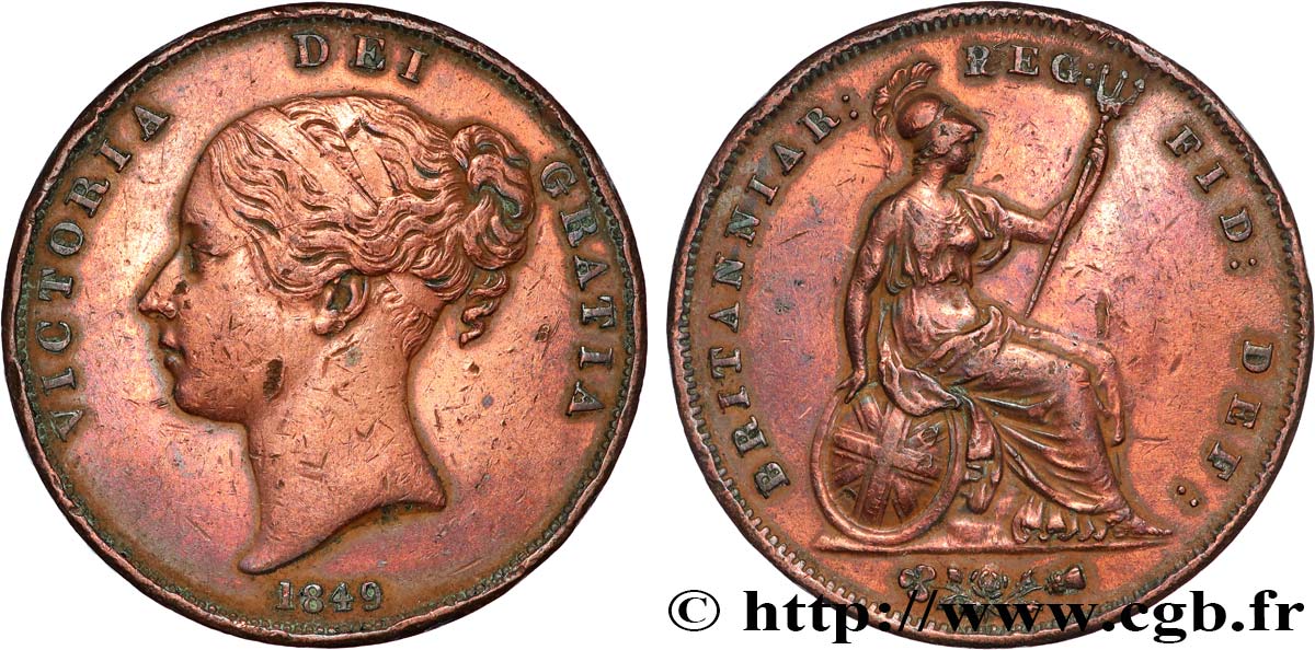 GRANDE BRETAGNE - VICTORIA 1 Penny Victoria “tête jeune” 1849 Londres TB 