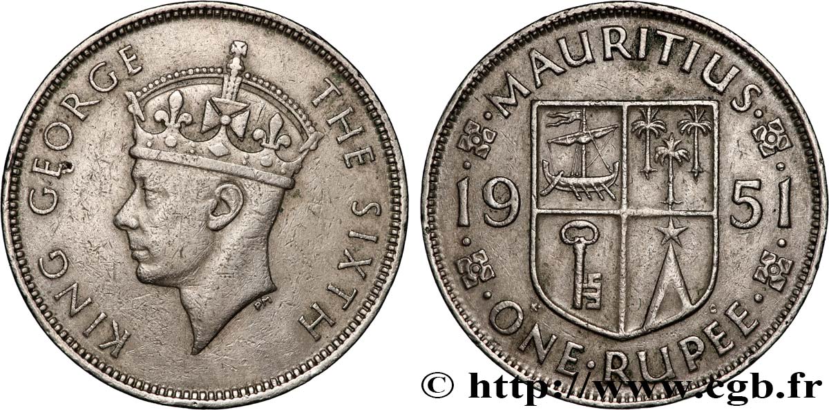 MAURITIUS 1 Rupee (Roupie) roi Georges VI 1951 Londres VF 