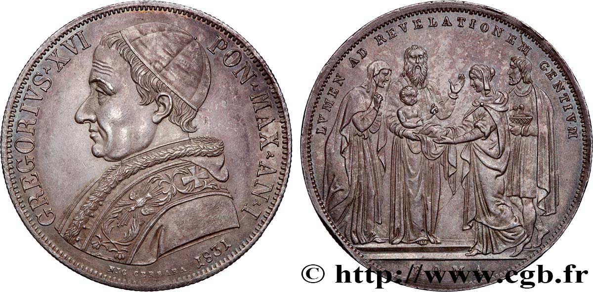 ITALY - PAPAL STATES - GREGORY XVI (Bartolomeo Alberto Cappellari) Scudo 1831 Rome AU 