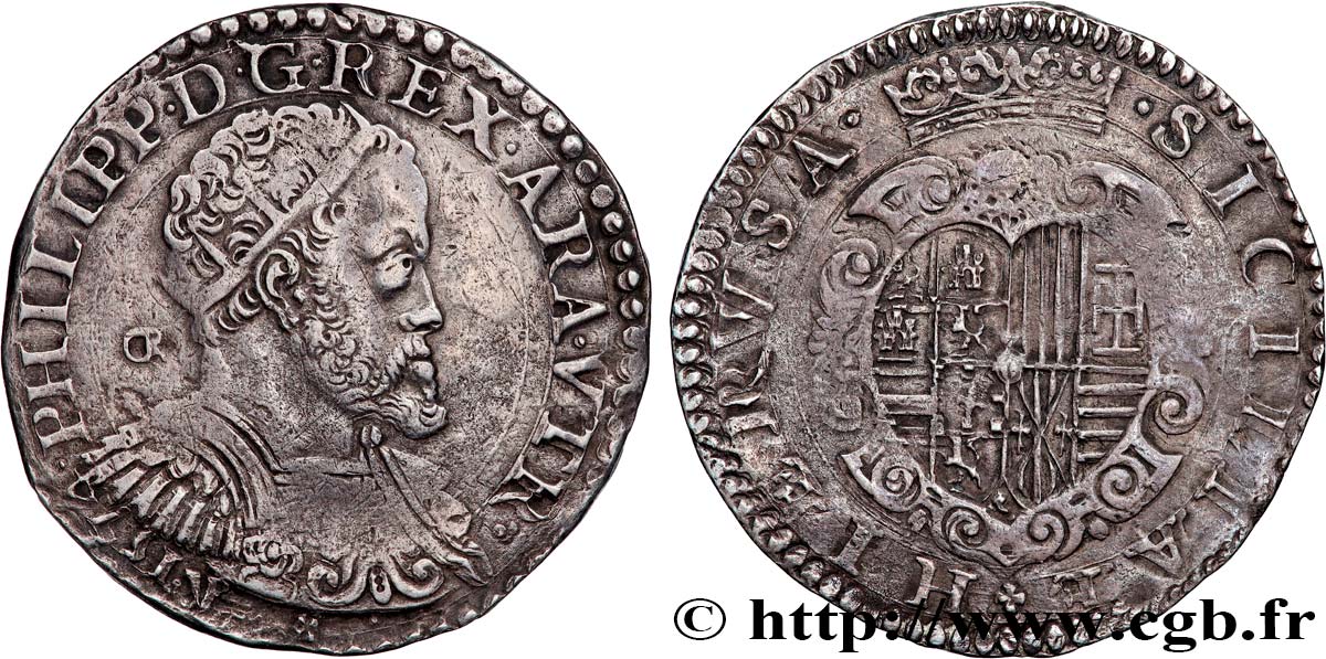 SICILY - KINGDOM OF SICILY - PHILIP II OF SPAIN 1/2 Ducato 1574 Messine XF 