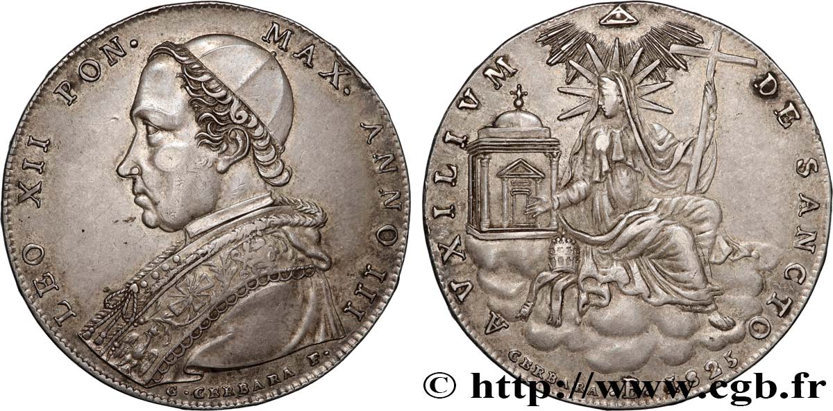 ITALIA - ESTADOS PONTIFICOS - LEÓN XII  (Annibale Sermattei della Genga) Scudo an III 1825 Bologne MBC+ 