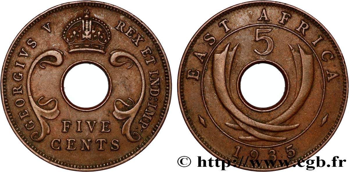 BRITISCH-OSTAFRIKA 5 Cents Georges V 1935 Londres fVZ 