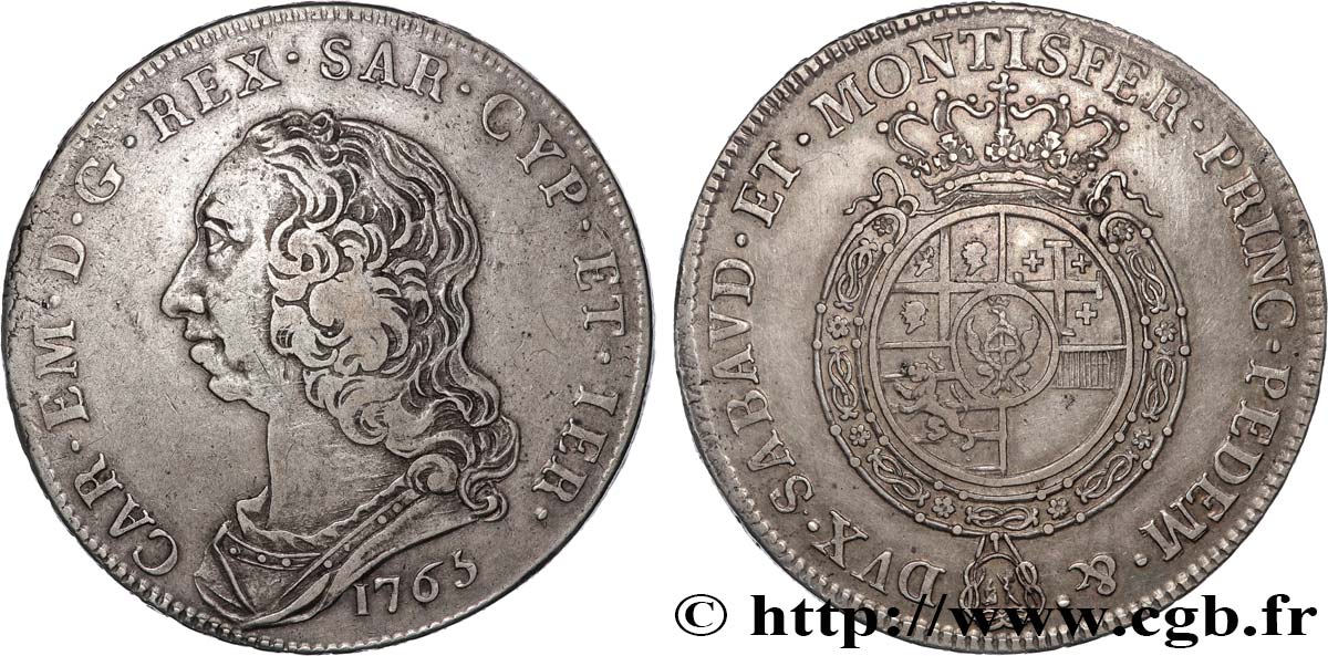 ITALY - KINGDOM OF SARDINIA - CHARLES EMMANUEL III Scudo 1765 Turin XF 