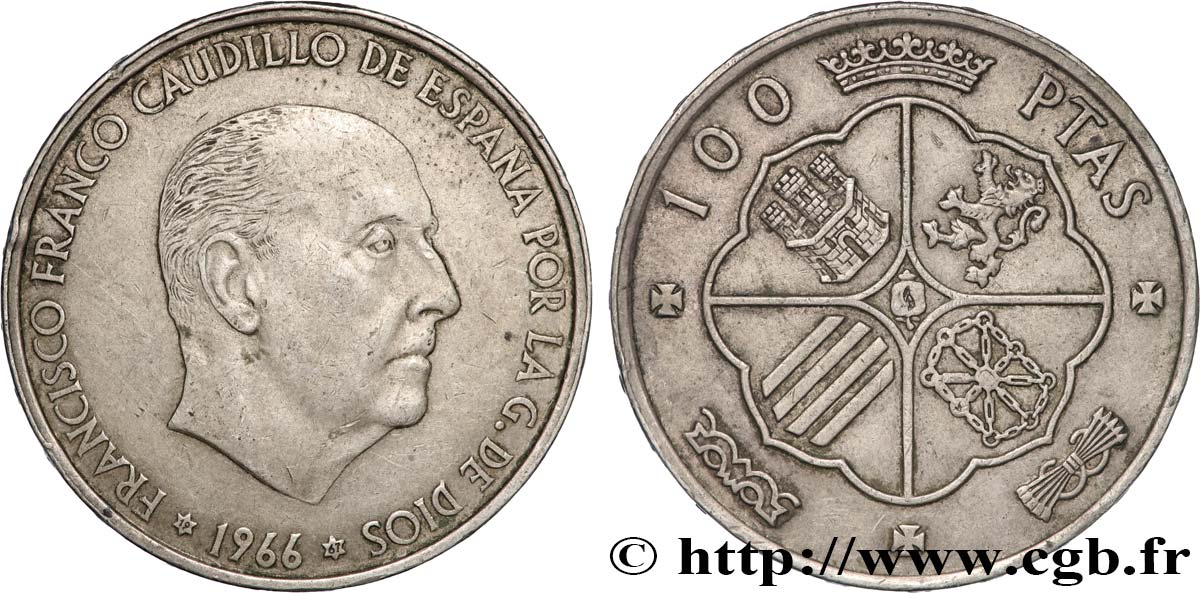 SPAIN 100 Pesetas Francisco Franco (1967 dans les étoiles) 1966 Madrid XF 
