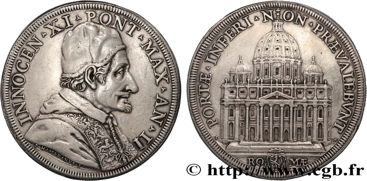 ITALIA - ESTADOS PONTIFICOS - INOCENCIO XI (Benedetto Odescalchi) 1 Piastre an II n.d. Rome MBC+ 