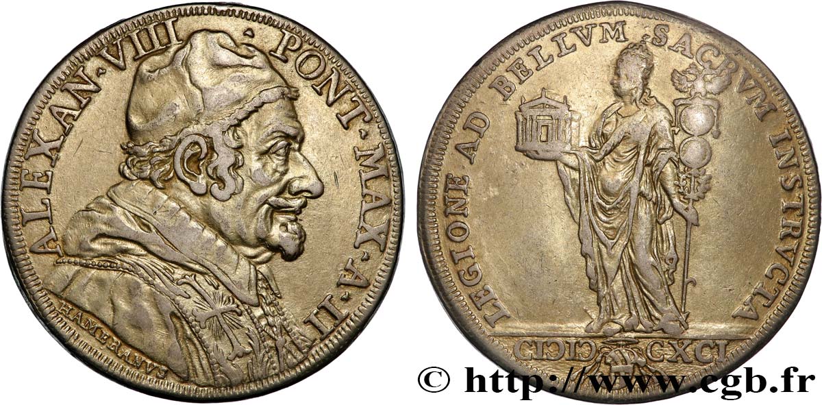 ITALIA - STATO PONTIFICIO - ALEXANDER VIII (Pietro Vito Ottoboni) Piastre an II 1691 Rome BB 