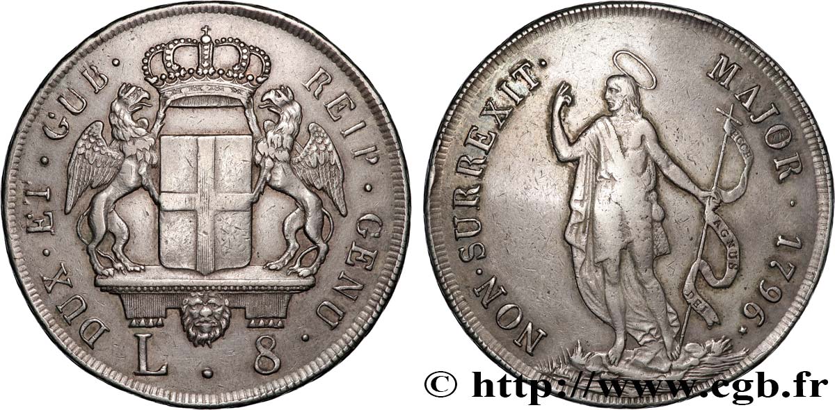 ITALIA - LIGURIA 8 Lire St Jean-Baptiste 1796 Gênes MBC 