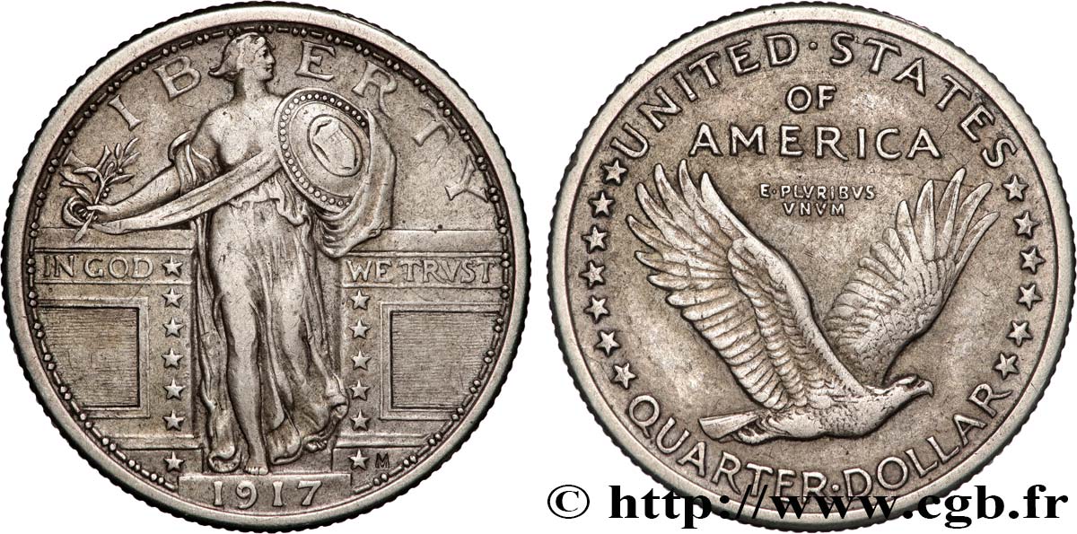 ÉTATS-UNIS D AMÉRIQUE 1/4 Dollar Liberty 1917 Philadelphie TTB 