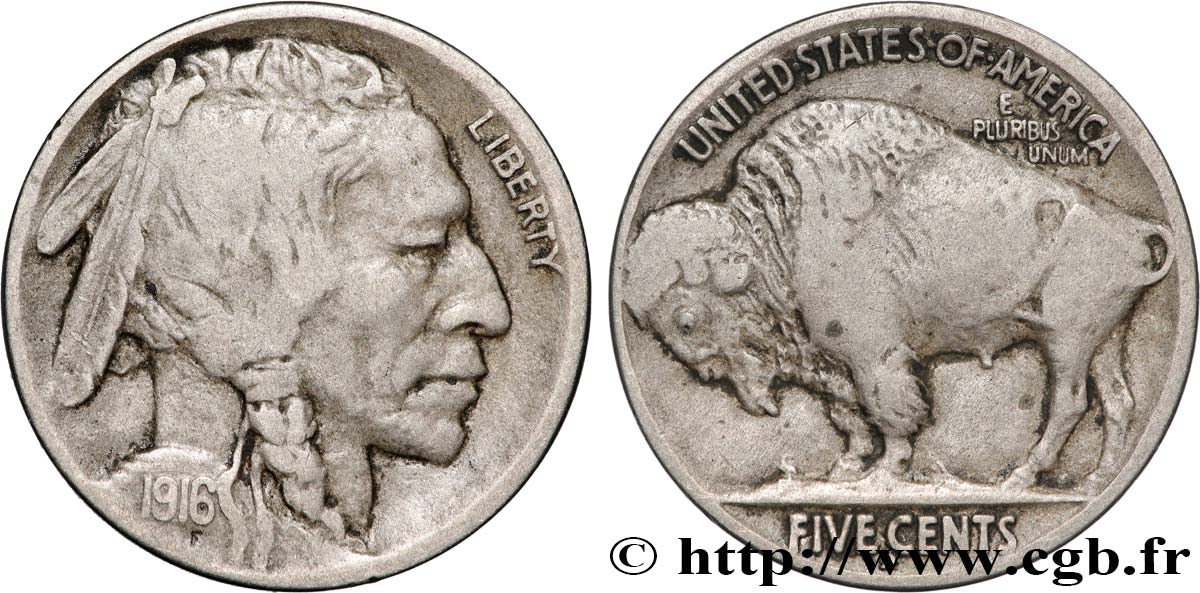 STATI UNITI D AMERICA 5 Cents Tête d’indien ou Buffalo 1916 Denver q.BB 