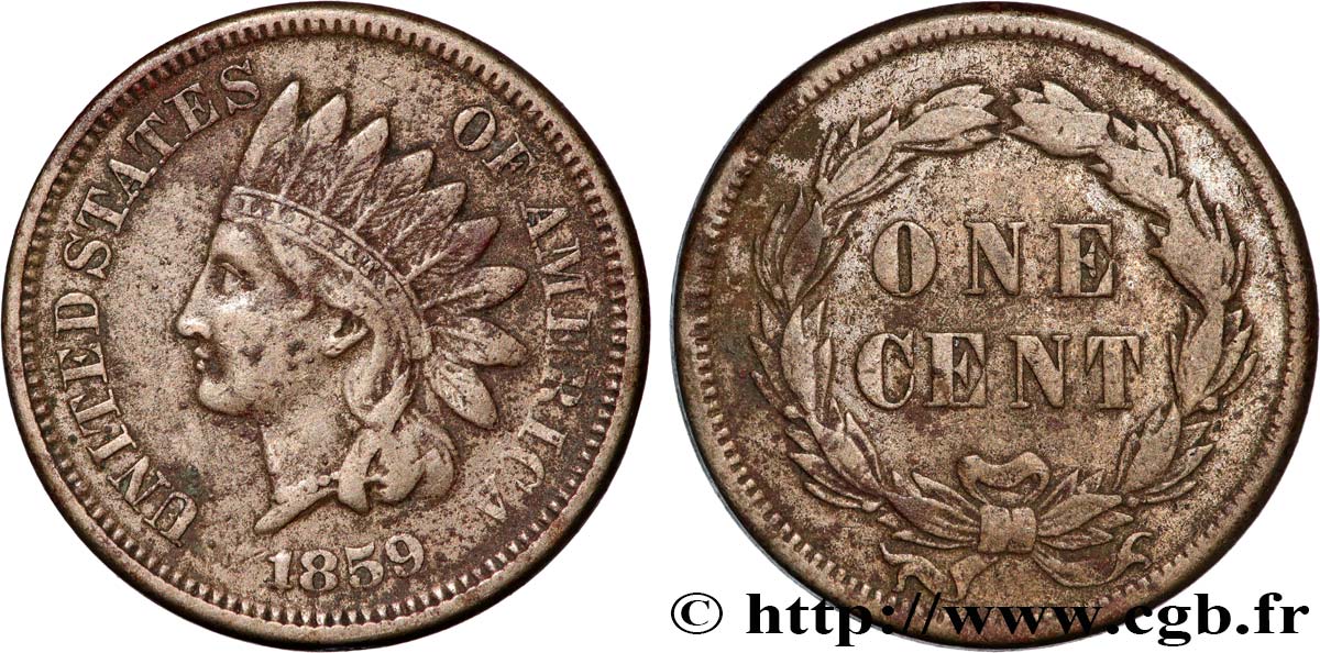 UNITED STATES OF AMERICA 1 Cent tête d’indien 1859 Philadelphie VF 