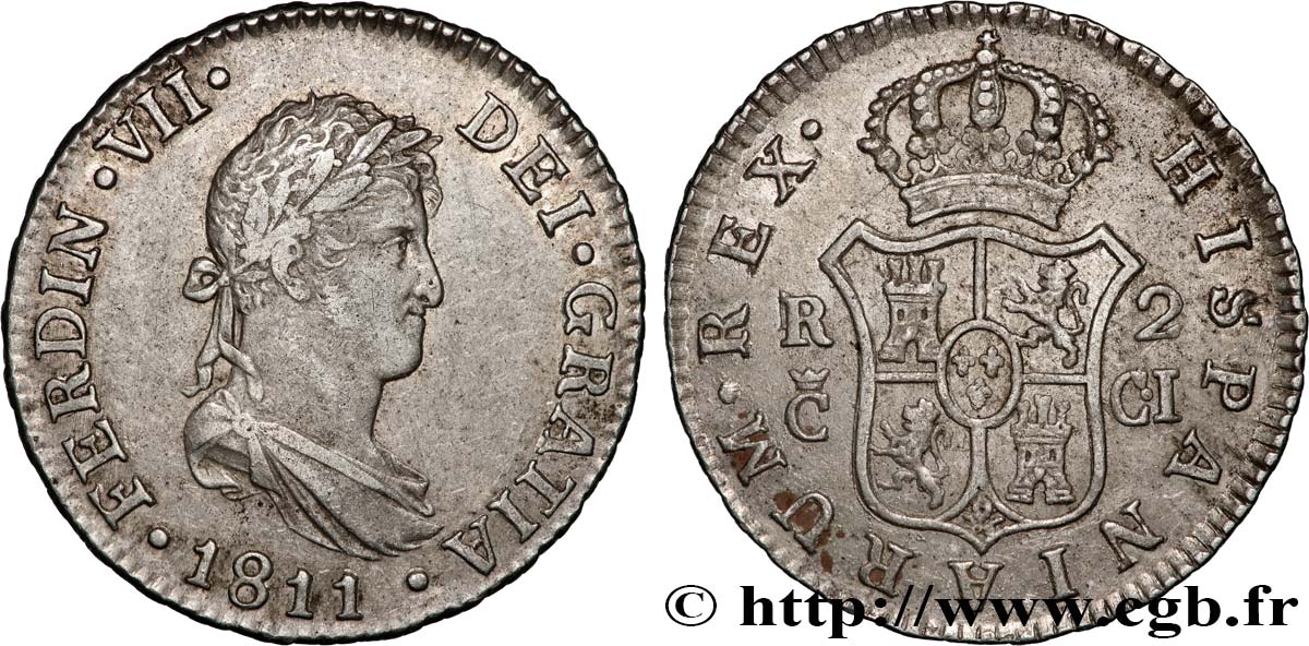 SPANIEN - KÖNIGREICH SPANIEN - FERDINAND VII. 2 Reales 1811 Cadix SS 