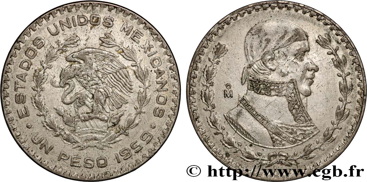 MEXIKO 1 Peso Jose Morelos y Pavon 1959 Mexico SS 