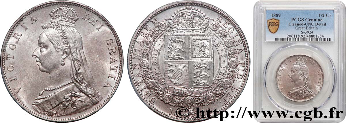 REINO UNIDO 1/2 Crown Victoria buste du jubilé 1889 Londres EBC+ PCGS