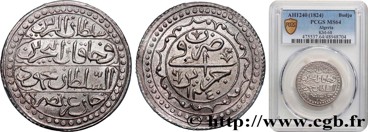 ALGÉRIE 1 Boudjou AH 1240 (1824) Alger SPL64 PCGS