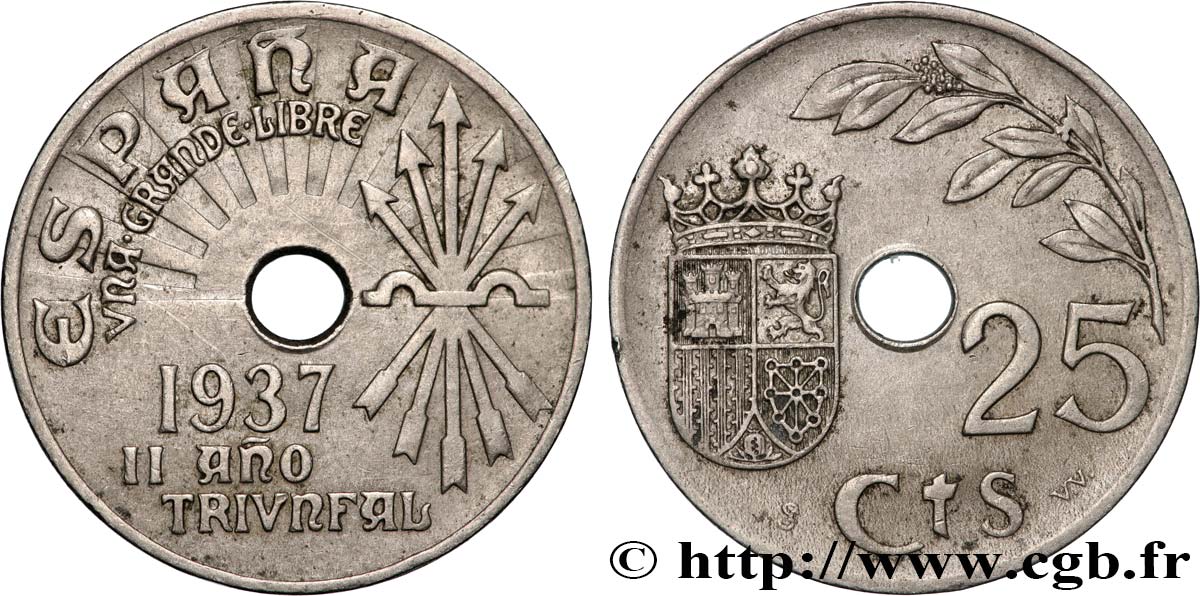 ESPAGNE 25 Centimos monnayage nationaliste 1937 Vienne SUP 