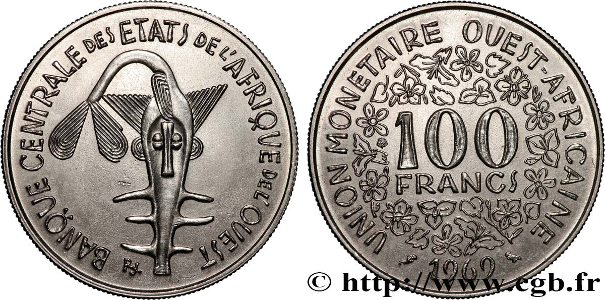 ÉTATS DE L AFRIQUE DE L OUEST (BCEAO) 100 Francs BCEAO masque 1969 Paris TTB 