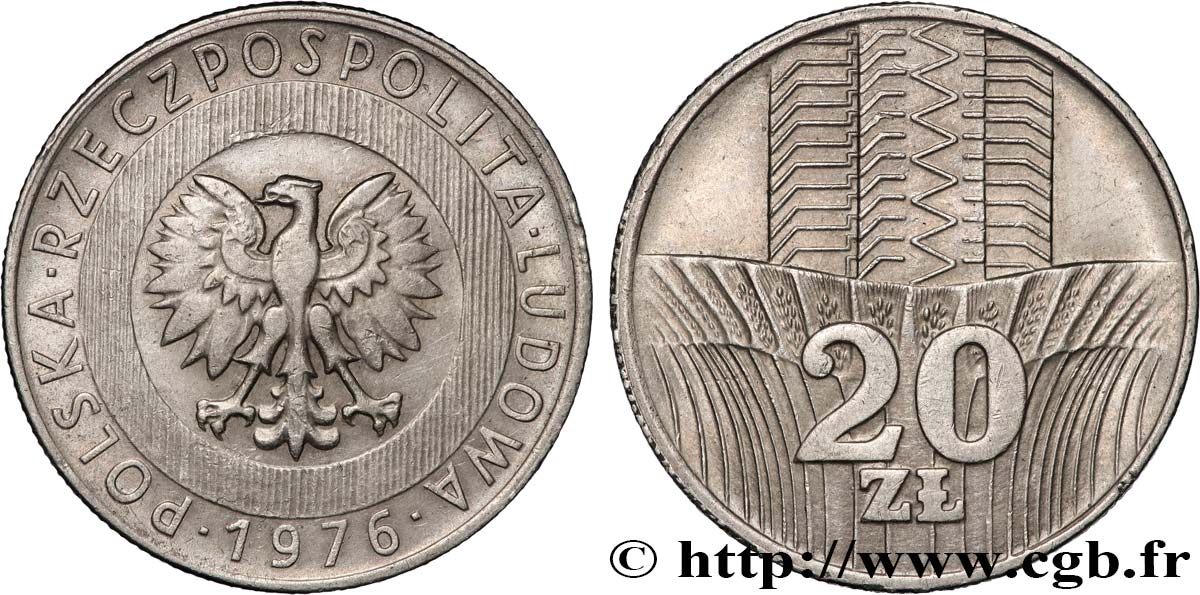 POLAND 20 Zlotych aigle  1976 Varsovie AU 