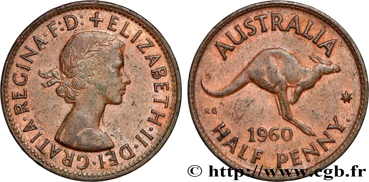 AUSTRALIE 1/2 Penny Élisabeth II 1960 Perth TTB+ 