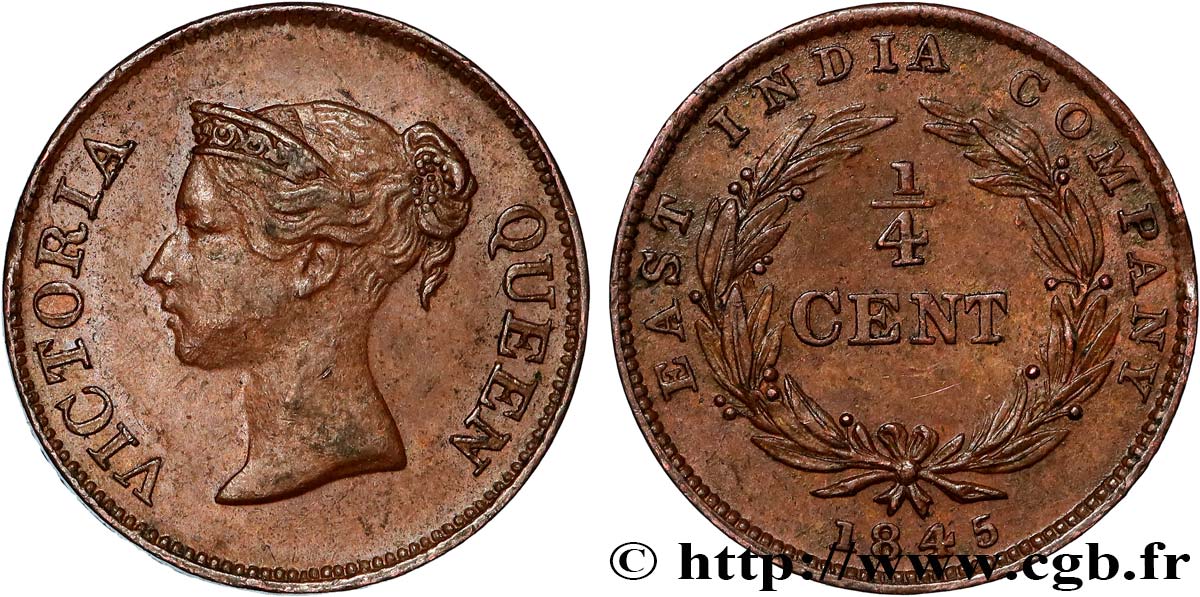 MALAYSIA - STRAITS SETTLEMENTS 1/4 Cent 1845 Calcutta AU 