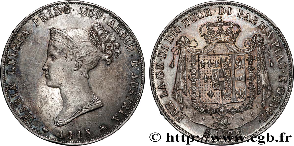 ITALIE - DUCHÉ DE PARME DE PLAISANCE ET DE GUASTALLA - MARIE-LOUISE D AUTRICHE 5 Lire 1815 Milan TTB+ 