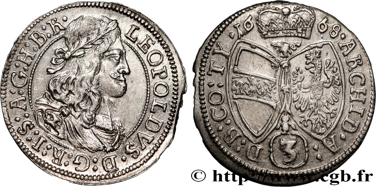 AUSTRIA 3 Kreuzer Léopold Ier 1668 Vienne EBC 