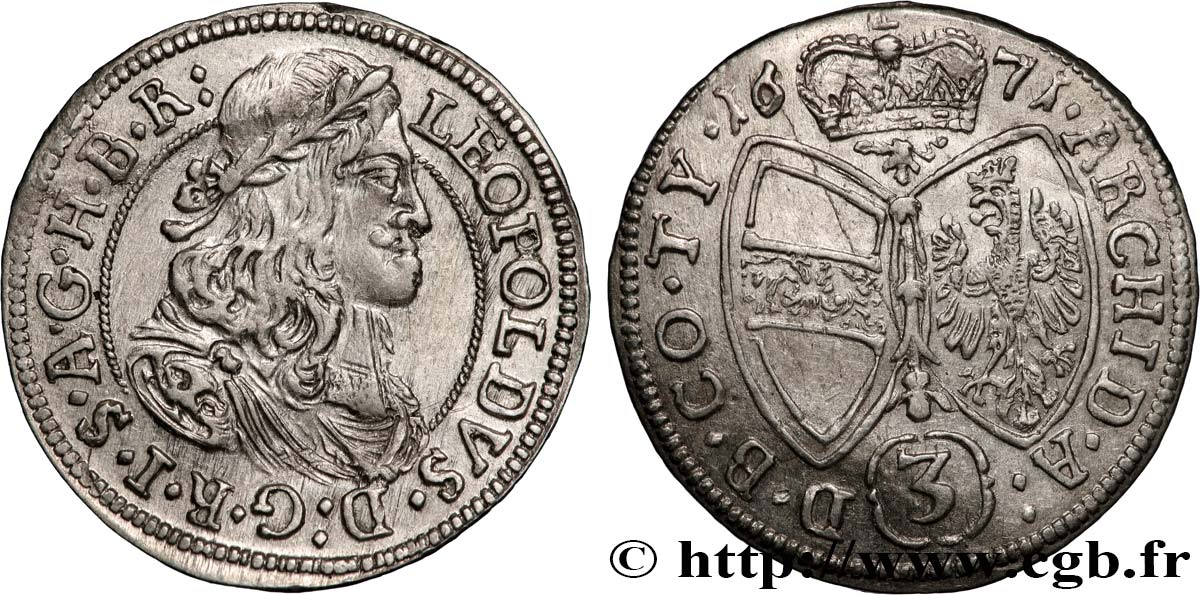 AUSTRIA - LEOPOLDO I 3 Kreuzer  1671 Vienne EBC 