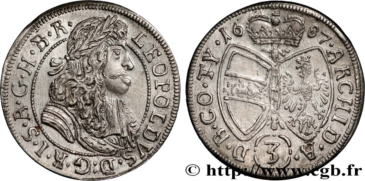 ÖSTERREICH - LEOPOLD I. 3 Kreuzer  1687 Vienne VZ 