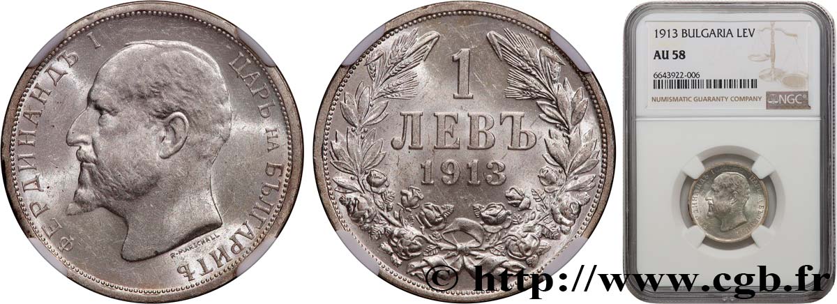 BULGARIE - FERDINAND Ier 1 Lev  1913  SPL58 NGC