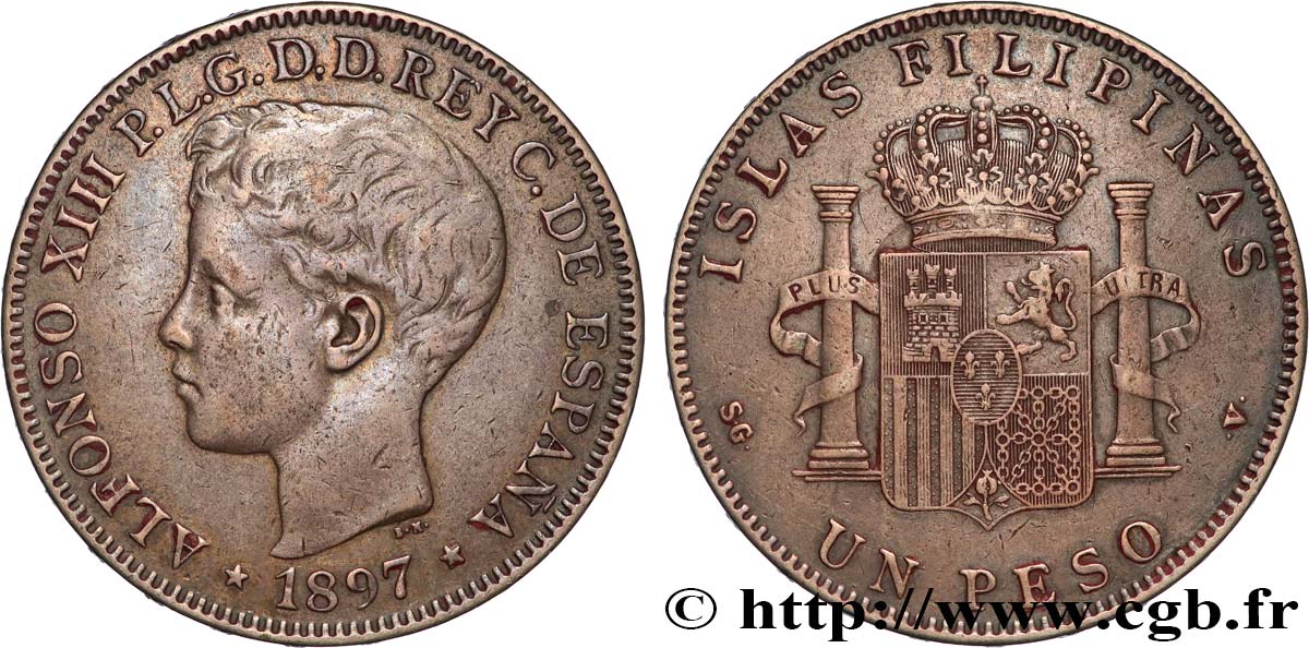 FILIPINAS 1 Peso Alphonse XIII 1897 Madrid MBC+ 