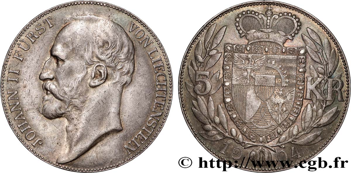 LIECHTENSTEIN - PRINCIPALITY OF LIECHTENSTEIN - JOHN II 5 Kronen  1904 Berne XF 