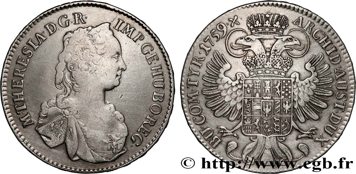 AUTRICHE - MARIE-THÉRÈSE 1/2 Thaler 1759 Hall VF/XF 