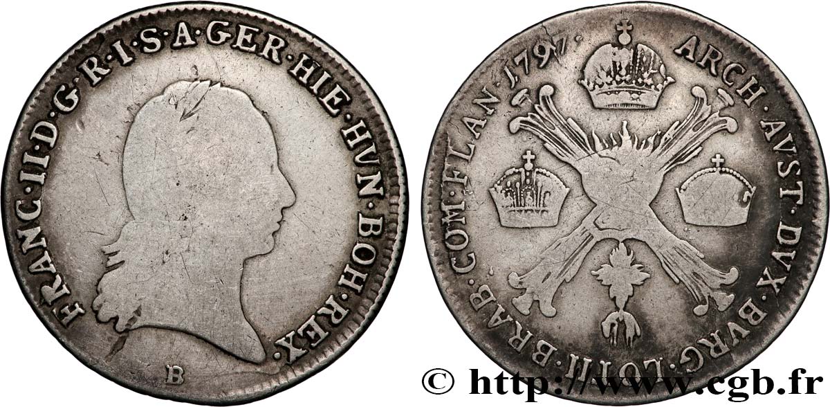 BELGIUM - AUSTRIAN NETHERLANDS 1/4 Kronenthaler Pays-Bas Autrichiens Joseph II 1797 Kremnitz VF 