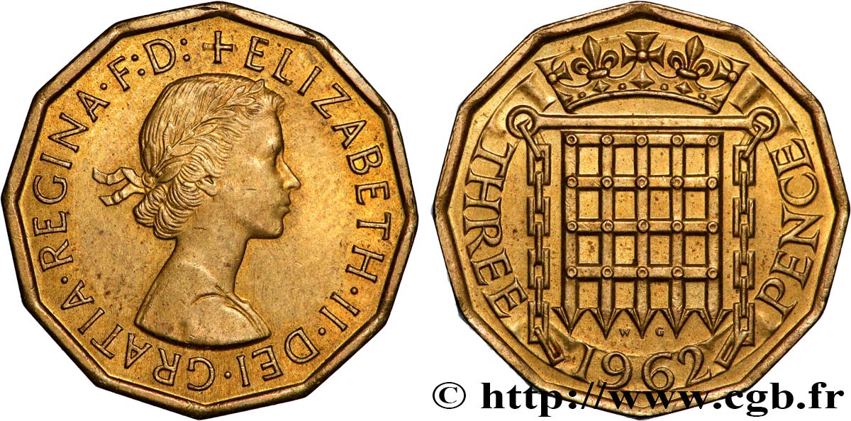 REGNO UNITO 3 Pence Élisabeth II 1962  SPL 