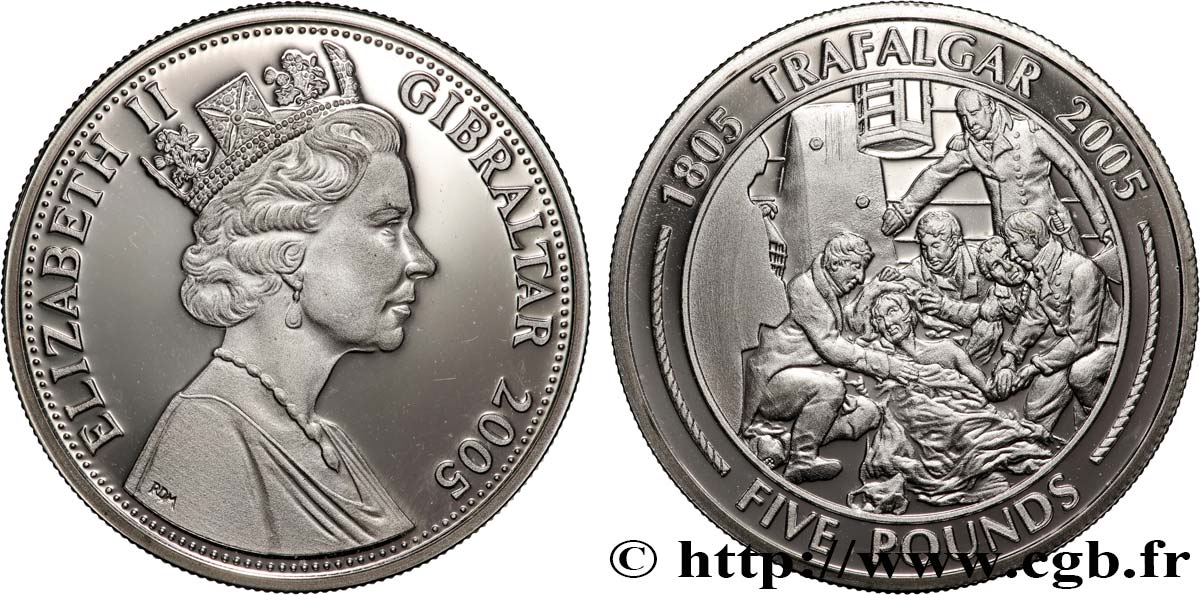 GIBRALTAR 5 Pounds (5 Livres) Proof Mort d’Horatio Nelson 2005  fST 