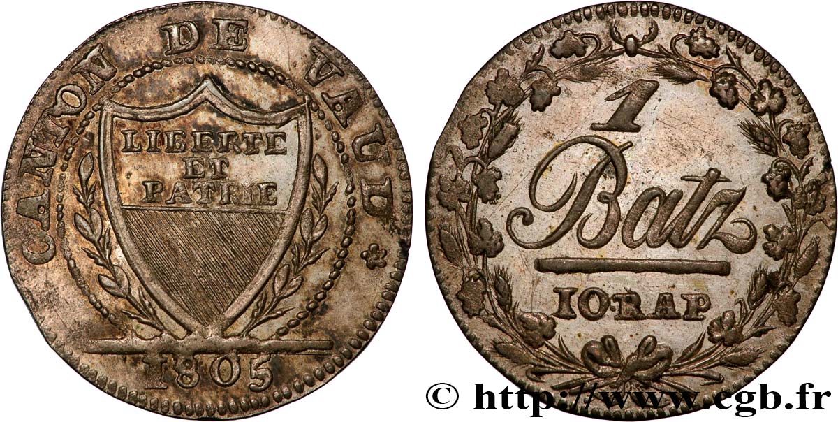 SUIZA - CANTÓN DE VAUD 1 Batzen 1805 Lausanne EBC 